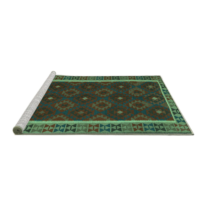 Sideview of Machine Washable Oriental Turquoise Traditional Area Rugs, wshcon2542turq