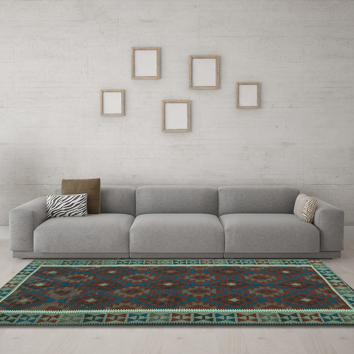 Machine Washable Oriental Light Blue Traditional Rug in a Living Room, wshcon2542lblu