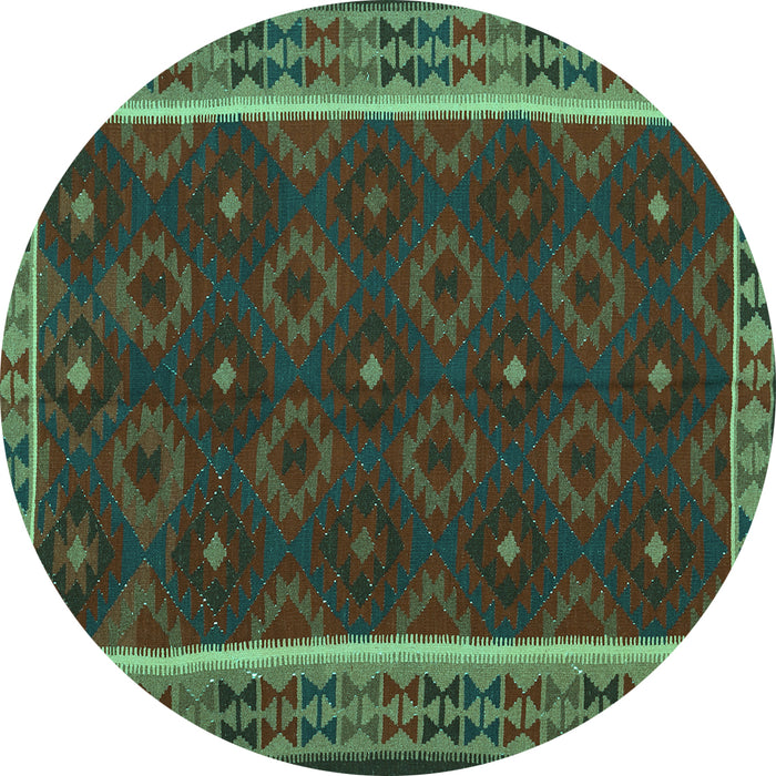 Round Machine Washable Oriental Turquoise Traditional Area Rugs, wshcon2542turq