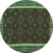 Round Machine Washable Oriental Turquoise Traditional Area Rugs, wshcon2542turq