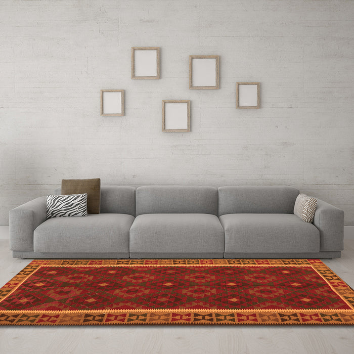 Machine Washable Oriental Orange Traditional Area Rugs in a Living Room, wshcon2542org