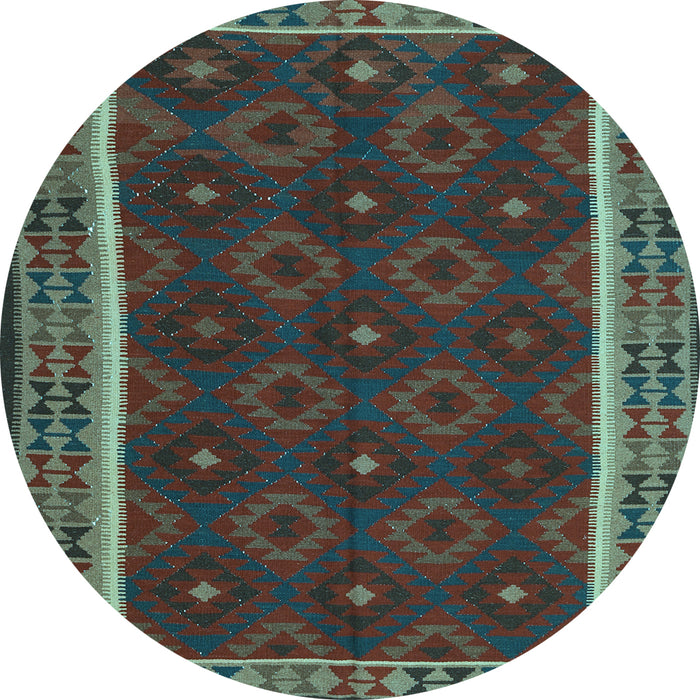 Round Machine Washable Oriental Light Blue Traditional Rug, wshcon2542lblu