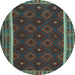 Round Machine Washable Oriental Light Blue Traditional Rug, wshcon2542lblu