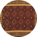 Round Machine Washable Oriental Brown Traditional Rug, wshcon2542brn