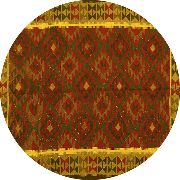 Round Machine Washable Oriental Yellow Traditional Rug, wshcon2542yw