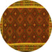 Round Machine Washable Oriental Yellow Traditional Rug, wshcon2542yw