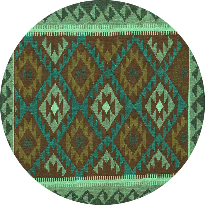 Round Machine Washable Oriental Turquoise Traditional Area Rugs, wshcon2543turq