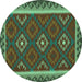 Round Machine Washable Oriental Turquoise Traditional Area Rugs, wshcon2543turq