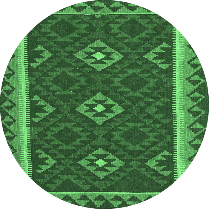 Round Machine Washable Oriental Emerald Green Traditional Area Rugs, wshcon2543emgrn