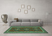 Machine Washable Oriental Turquoise Traditional Area Rugs in a Living Room,, wshcon2543turq