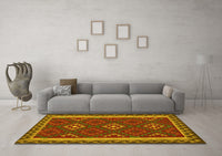 Machine Washable Oriental Yellow Traditional Rug, wshcon2543yw