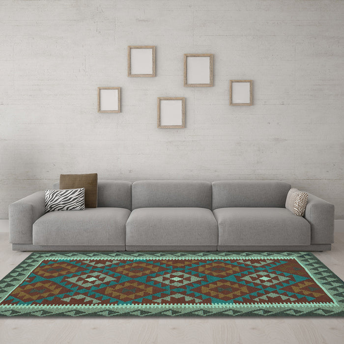 Machine Washable Oriental Light Blue Traditional Rug in a Living Room, wshcon2543lblu