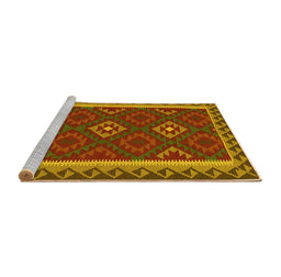 Sideview of Machine Washable Oriental Yellow Traditional Rug, wshcon2543yw