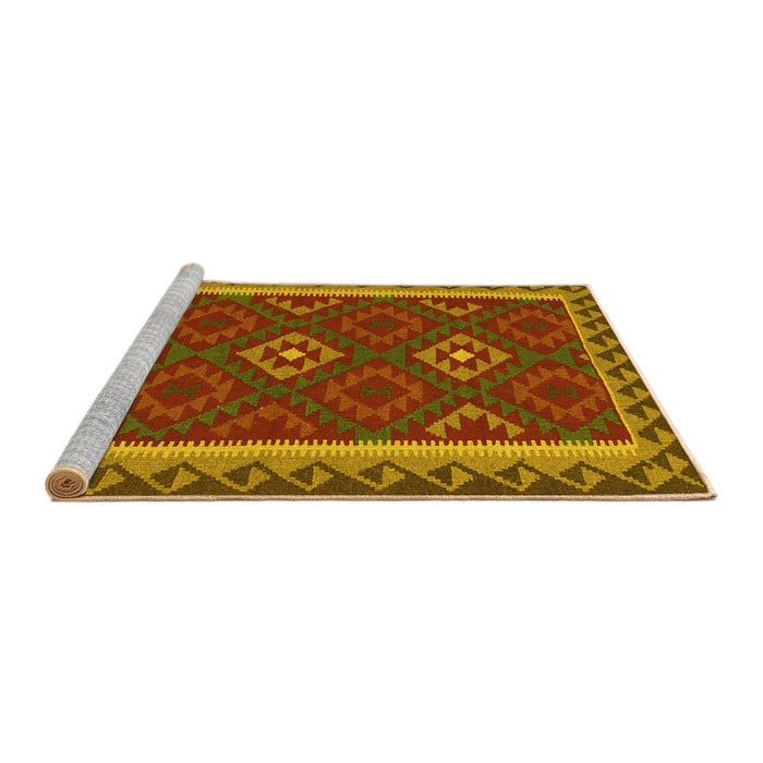 Sideview of Machine Washable Oriental Yellow Traditional Rug, wshcon2543yw