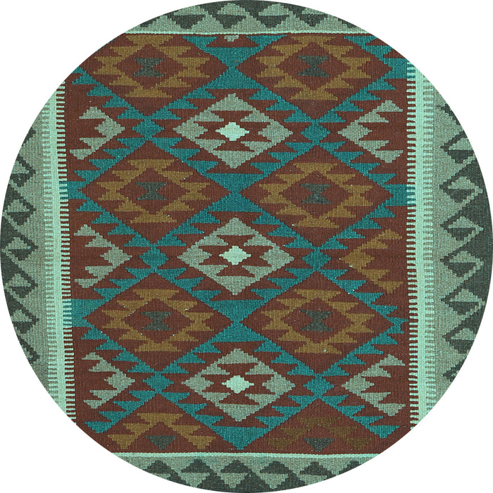 Round Machine Washable Oriental Light Blue Traditional Rug, wshcon2543lblu