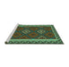 Sideview of Machine Washable Oriental Turquoise Traditional Area Rugs, wshcon2543turq