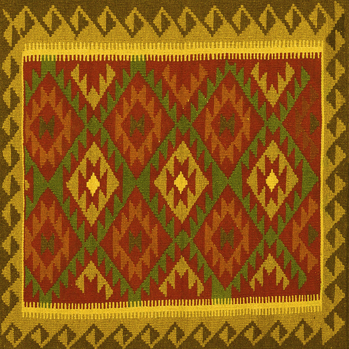 Square Machine Washable Oriental Yellow Traditional Rug, wshcon2543yw