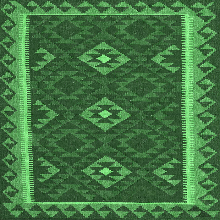 Square Machine Washable Oriental Emerald Green Traditional Area Rugs, wshcon2543emgrn