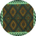 Round Machine Washable Oriental Turquoise Traditional Area Rugs, wshcon2544turq