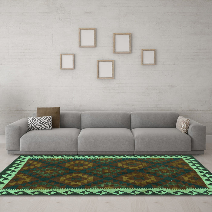 Machine Washable Oriental Turquoise Traditional Area Rugs in a Living Room,, wshcon2544turq