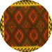 Round Machine Washable Oriental Yellow Traditional Rug, wshcon2544yw