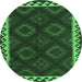 Round Machine Washable Oriental Emerald Green Traditional Area Rugs, wshcon2544emgrn