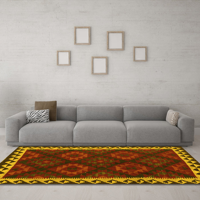 Machine Washable Oriental Yellow Traditional Rug in a Living Room, wshcon2544yw