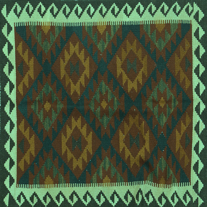 Square Machine Washable Oriental Turquoise Traditional Area Rugs, wshcon2544turq