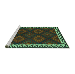 Sideview of Machine Washable Oriental Turquoise Traditional Area Rugs, wshcon2544turq