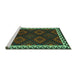 Sideview of Machine Washable Oriental Turquoise Traditional Area Rugs, wshcon2544turq