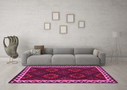 Machine Washable Oriental Pink Traditional Rug in a Living Room, wshcon2544pnk