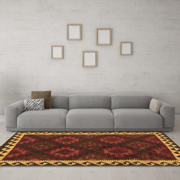 Machine Washable Oriental Brown Traditional Rug in a Living Room,, wshcon2544brn