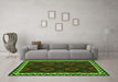 Machine Washable Oriental Green Traditional Area Rugs in a Living Room,, wshcon2544grn