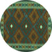 Round Machine Washable Oriental Turquoise Traditional Area Rugs, wshcon2545turq