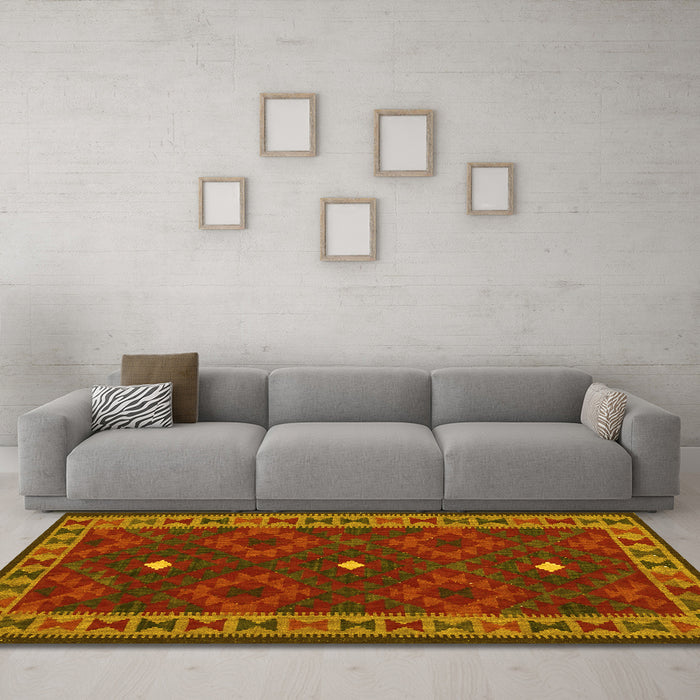 Machine Washable Oriental Yellow Traditional Rug in a Living Room, wshcon2545yw
