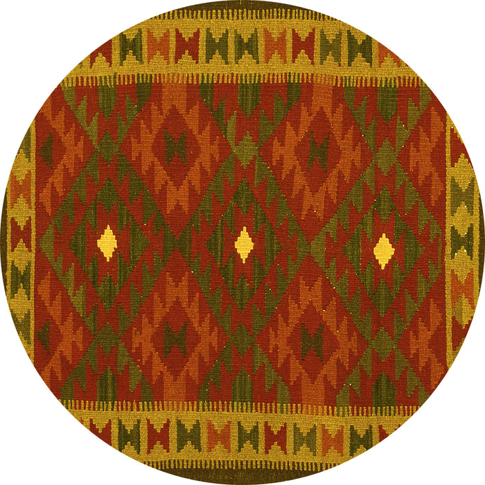 Round Machine Washable Oriental Yellow Traditional Rug, wshcon2545yw