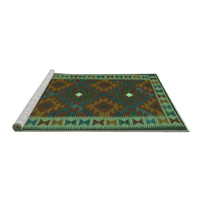 Sideview of Machine Washable Oriental Turquoise Traditional Area Rugs, wshcon2545turq