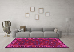 Machine Washable Oriental Pink Traditional Rug in a Living Room, wshcon2545pnk