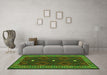 Machine Washable Oriental Green Traditional Area Rugs in a Living Room,, wshcon2545grn