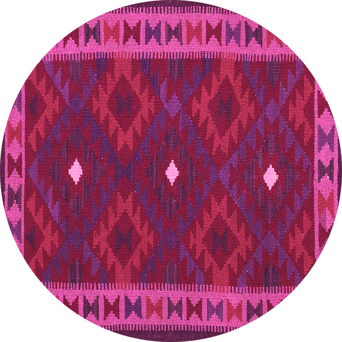 Round Machine Washable Oriental Pink Traditional Rug, wshcon2545pnk