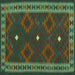 Square Machine Washable Oriental Turquoise Traditional Area Rugs, wshcon2545turq