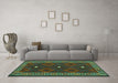 Machine Washable Oriental Turquoise Traditional Area Rugs in a Living Room,, wshcon2545turq