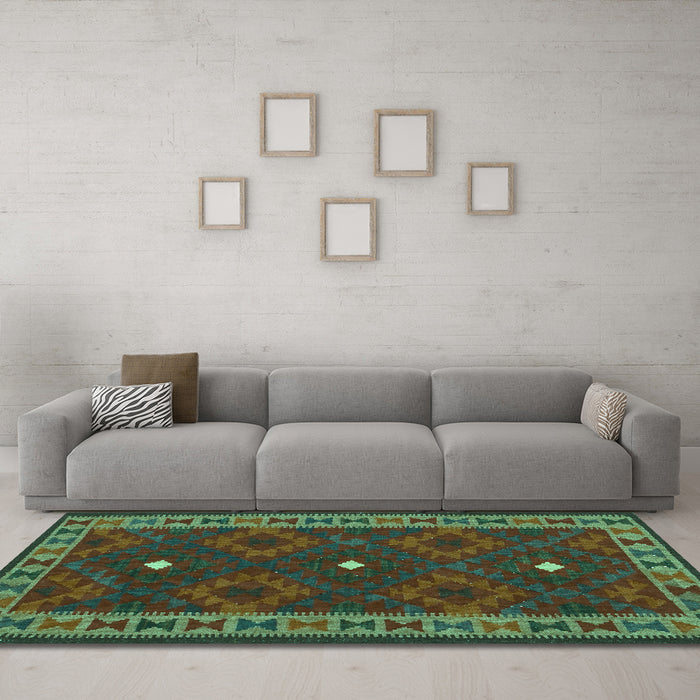 Machine Washable Oriental Turquoise Traditional Area Rugs in a Living Room,, wshcon2545turq