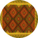 Round Machine Washable Oriental Yellow Traditional Rug, wshcon2546yw