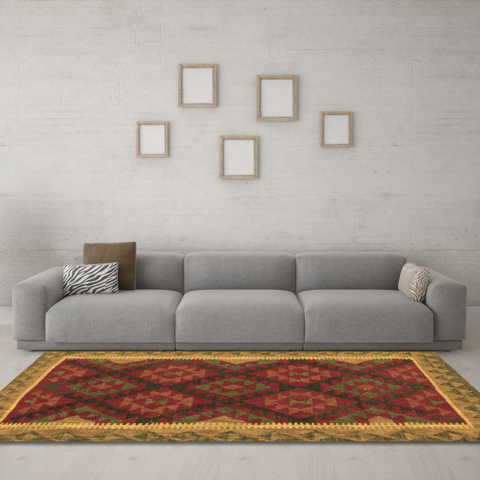 Machine Washable Oriental Brown Traditional Rug in a Living Room,, wshcon2546brn