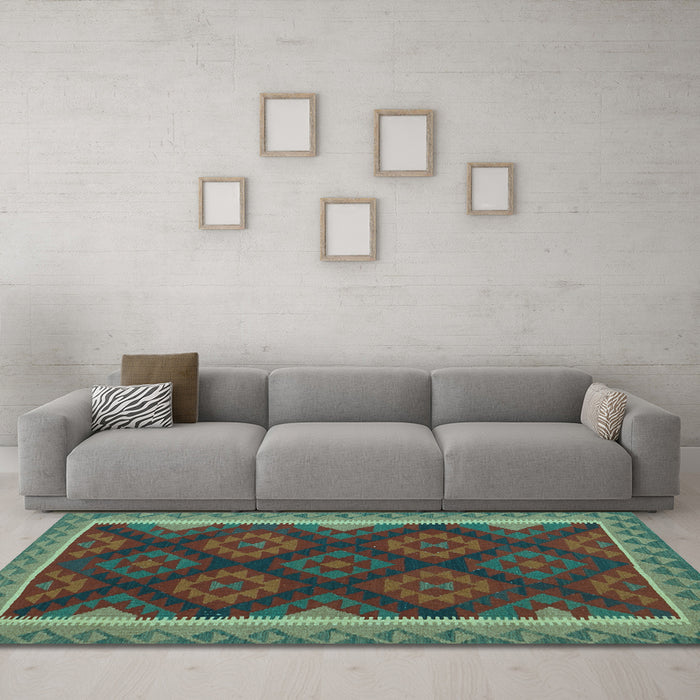 Machine Washable Oriental Light Blue Traditional Rug in a Living Room, wshcon2546lblu