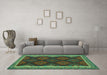 Machine Washable Oriental Turquoise Traditional Area Rugs in a Living Room,, wshcon2546turq