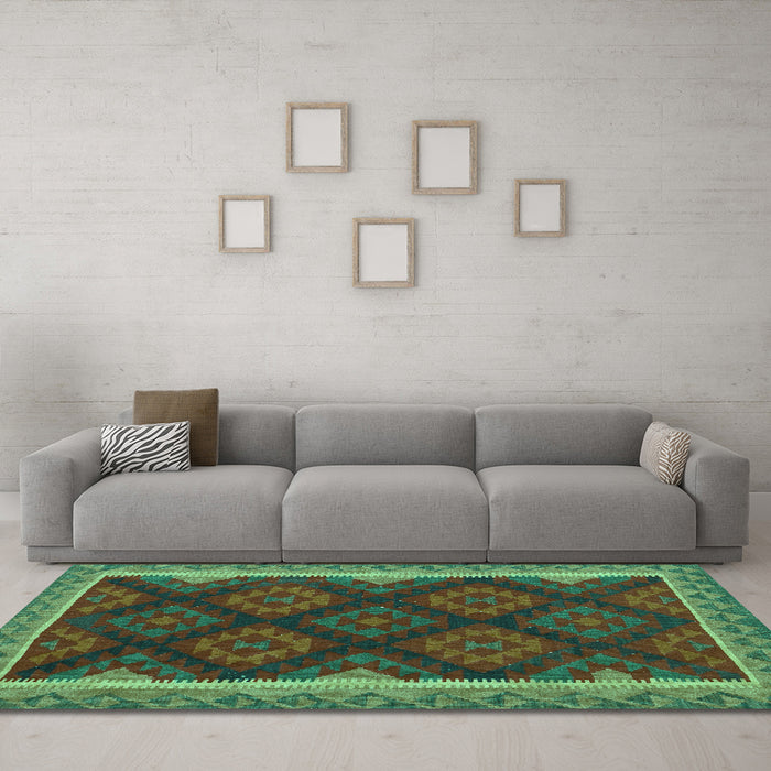 Machine Washable Oriental Turquoise Traditional Area Rugs in a Living Room,, wshcon2546turq