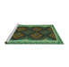 Sideview of Machine Washable Oriental Turquoise Traditional Area Rugs, wshcon2546turq