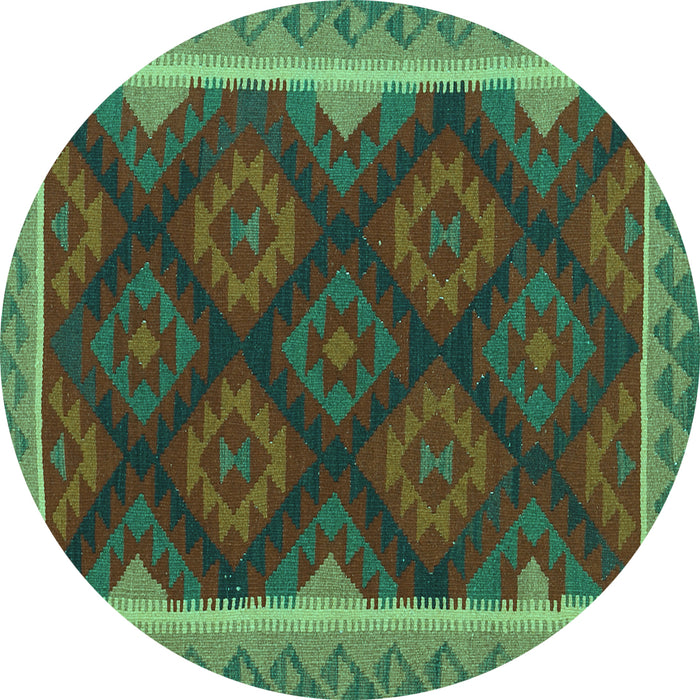 Round Machine Washable Oriental Turquoise Traditional Area Rugs, wshcon2546turq